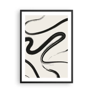 Poster in einem schwarzem Rahmen - Abstrakte schwarze Linien auf hellem Hintergrund - 50x70cm - Schwarz-Weiß-Laune - Moderne Wanddekoration für Wohnzimmer und Schlafzimmer ARTTOR