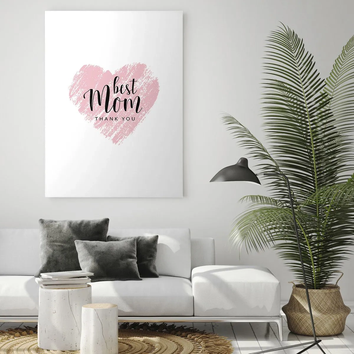 Glasbild - Bild auf glas - Rosa Herz mit der Aufschrift „Best Mom Thank You“ auf weißem Hintergrund - 70x100cm - Immer der richtige Moment - Moderne Wanddekoration für Wohnzimmer und Schlafzimmer ARTTOR