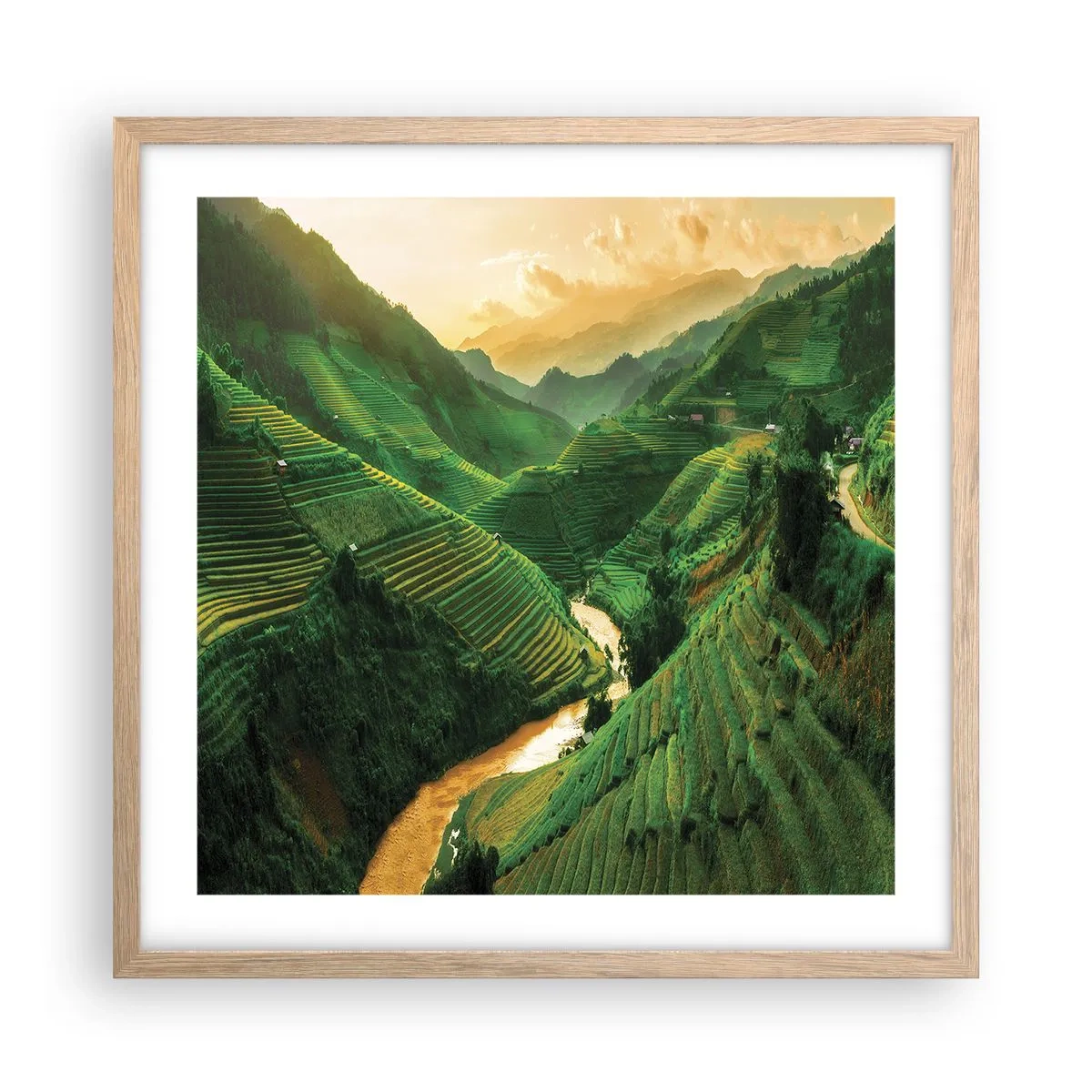 Poster in einem Rahmen aus heller Eiche - Vietnamesisches Tal - 50x50 cm