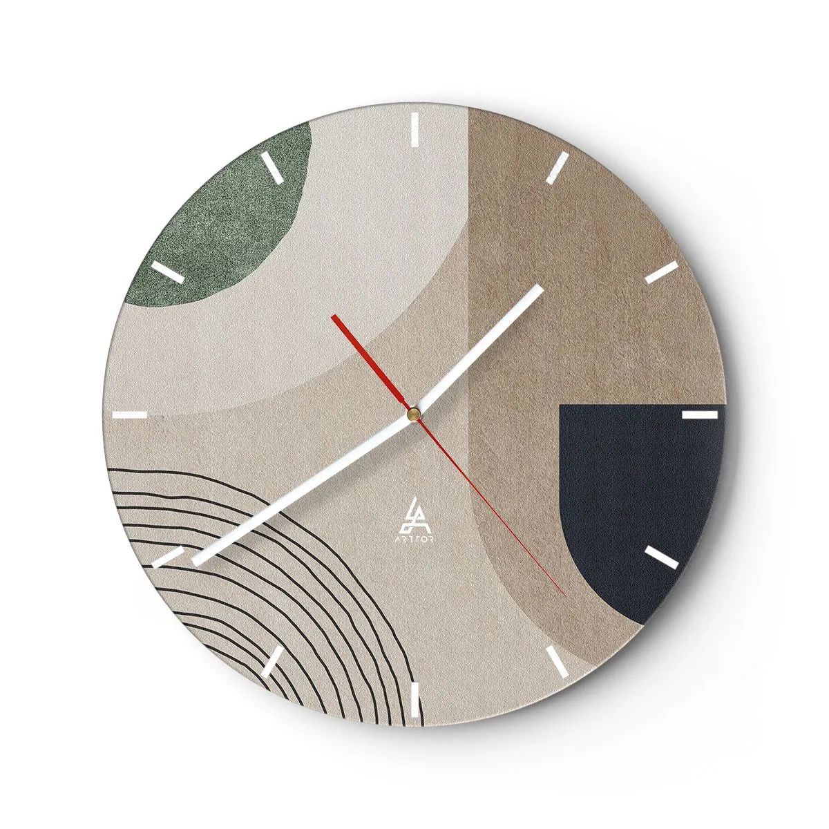 Wanduhr - Glasuhr - Dezente ovale Formen mit Bögen und Erdtönen - 30x30cm - Sanftheit des Ovals - Moderne Wanddekoration für Wohnzimmer, Küche und Schlafzimmer ARTTOR