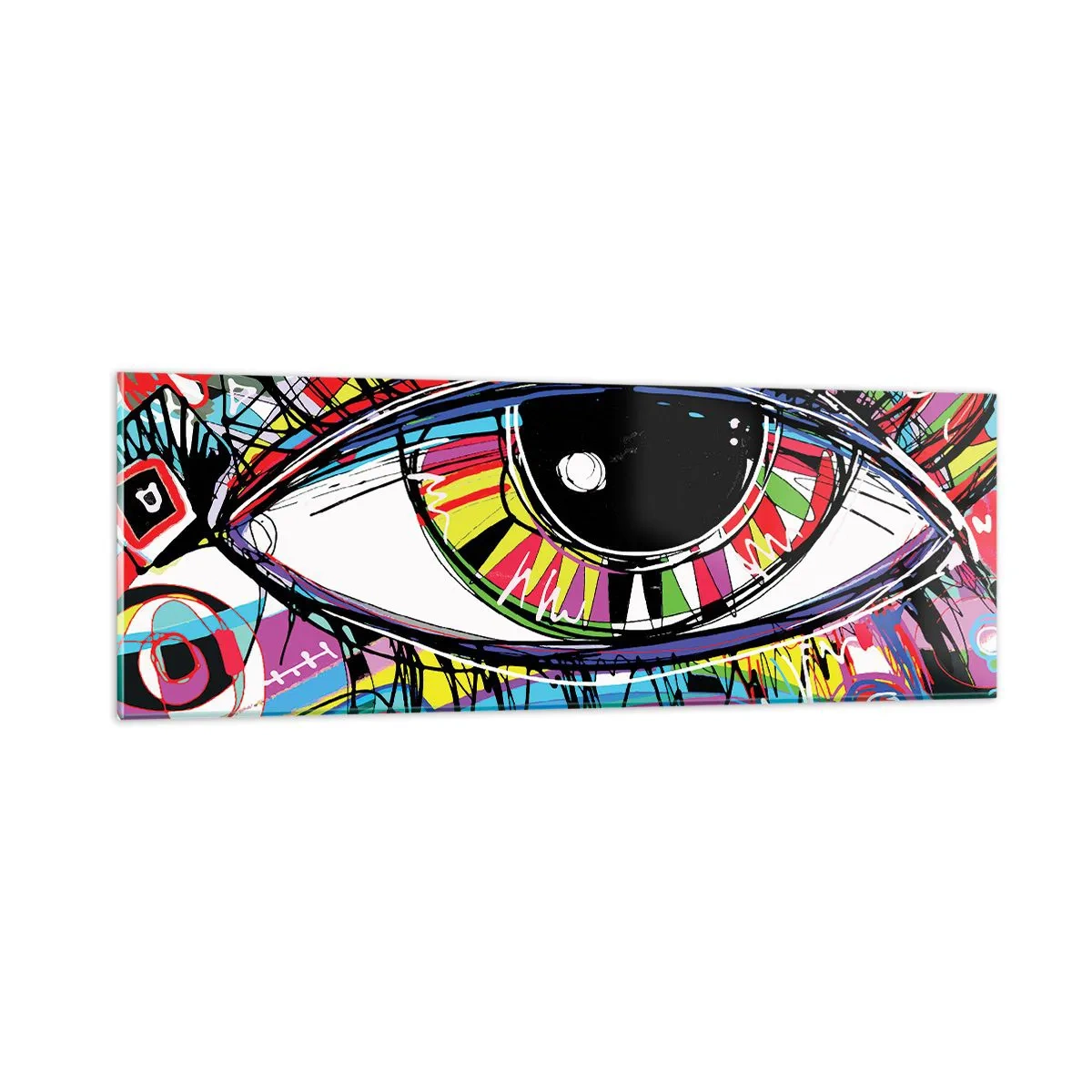 Glasbild - Bild auf glas - Buntes Auge - bunte Seele - 90x30 cm