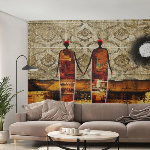 Fototapete Premium Canvas - Ethnische Zusammensetzung in den Farben Afrikas - Menschen, Afrika, Grafik - 500x350 cm