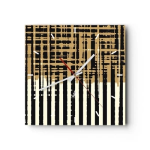 Wanduhr - Glasuhr - Abstrakte Linien in Schwarz, Beige und Weiß - 30x30cm - Architektonische Abstraktion - Moderne Wanddekoration für Wohnzimmer und Schlafzimmer ARTTOR
