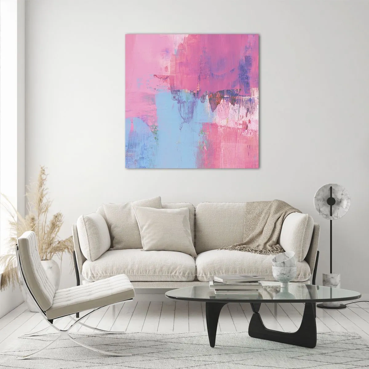 Glasbild - Bild auf glas - Rosa, Blau und eine Prise Licht - 30x30 cm