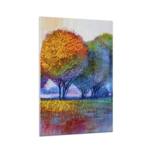 Glasbild - Bild auf glas - Bunte Bäume in einer impressionistischen Landschaft - 70x100cm - Ein Haufen leuchtender Farben - Moderne Wanddekoration für Wohnzimmer und Schlafzimmer ARTTOR