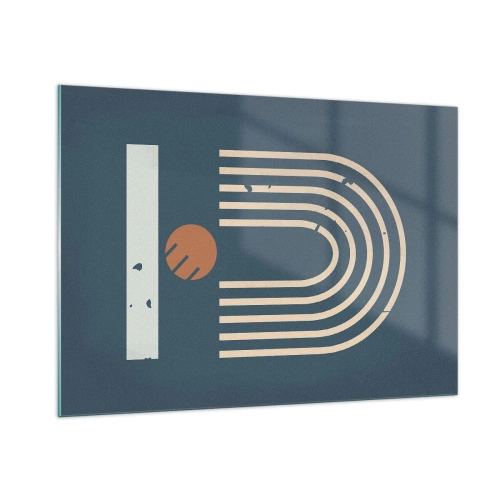 Glasbild - Bild auf glas - Geometrische Retro-Komposition auf dunklem Hintergrund - 100x70cm - Geometrie auf dem Granatapfel - Moderne Wanddekoration für Wohnzimmer und Schlafzimmer ARTTOR