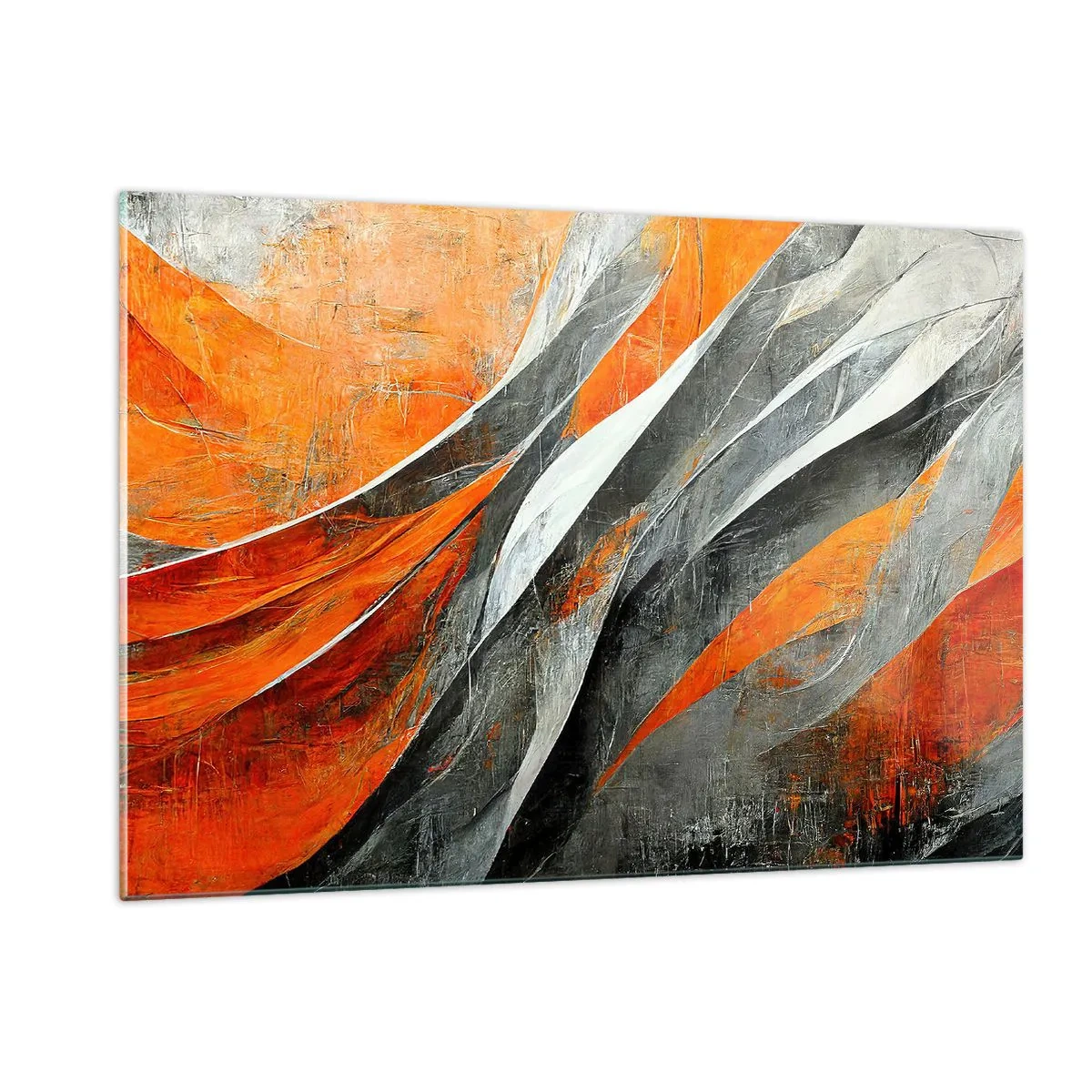 Glasbild - Bild auf glas - Abstrakte Streifen in Orange- und Grautönen - 120x80cm - Hitze und Kälte - Moderne Wanddekoration für Wohnzimmer und Schlafzimmer ARTTOR