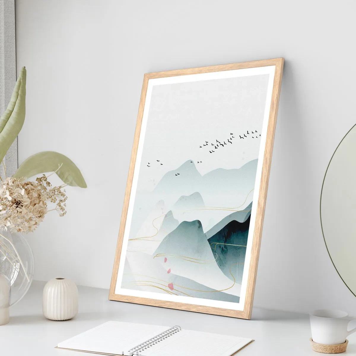 Poster in einem Rahmen aus heller Eiche - Über die Gipfel - 50x70 cm