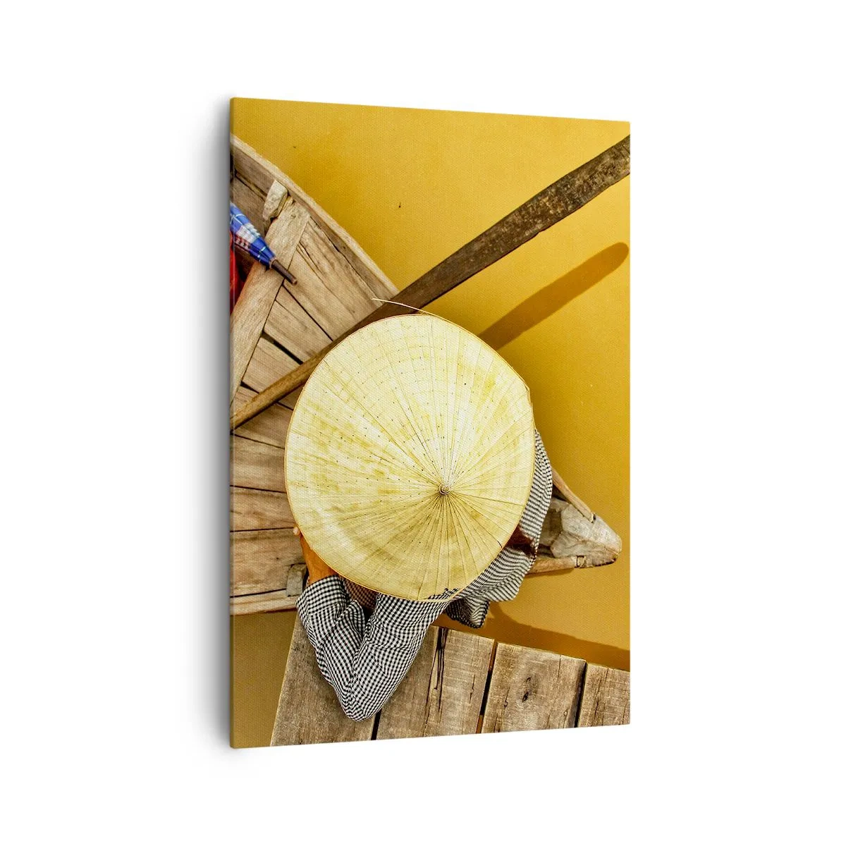 Bild auf Leinwand - Leinwandbild - Ein traditionelles Boot aus der Vogelperspektive - 70x100cm - Leben am Gelben Fluss - Moderne Wanddekoration für Wohnzimmer und Schlafzimmer ARTTOR