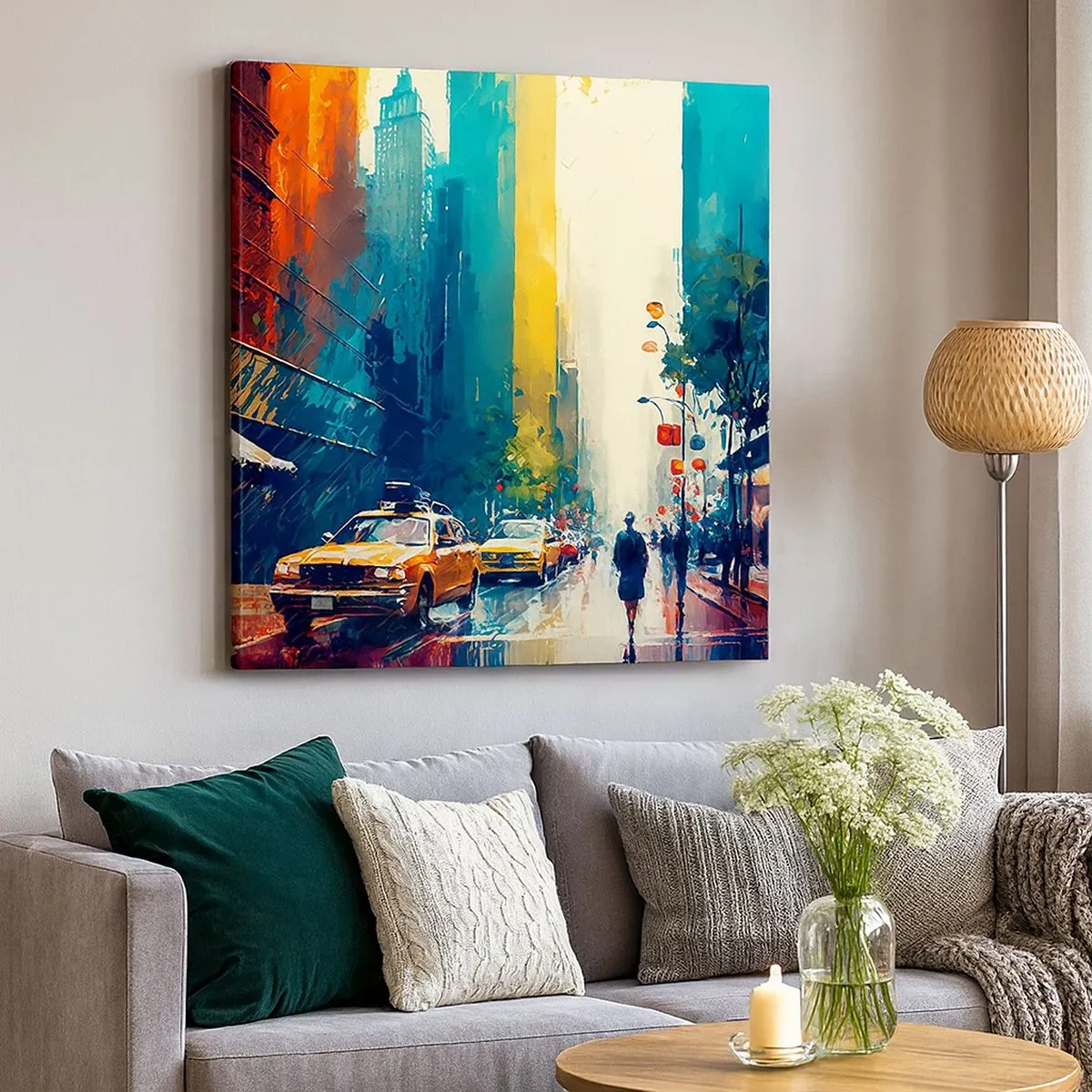 Bild auf Leinwand - Leinwandbild - New York – selbst der Regen ist hier bunt - 30x30 cm