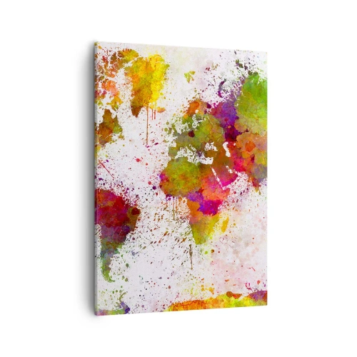 Bild auf Leinwand - Leinwandbild - Eine farbenfrohe Weltkarte im abstrakten Stil - 50x70cm - Irgendwie ist es gleich geworden - Moderne Wanddekoration für Wohnzimmer und Schlafzimmer ARTTOR