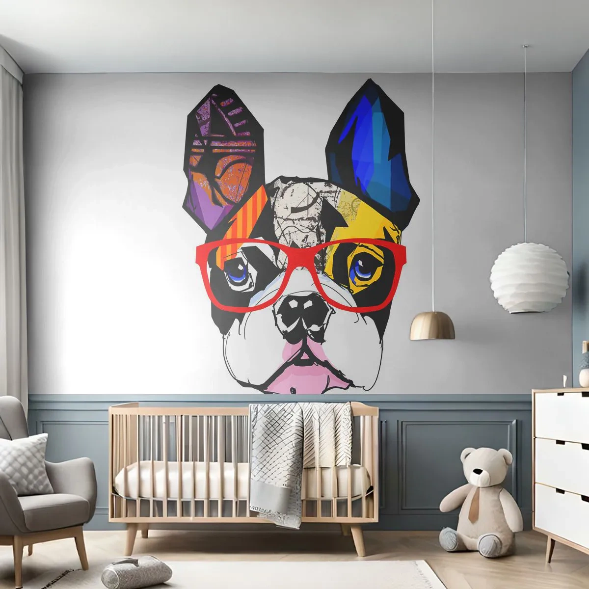 Maßgeschneiderte selbstklebende Fototapete Deluxe Sticker - Intellektuelle - Abstraktion, Hund, Französische Bulldogge