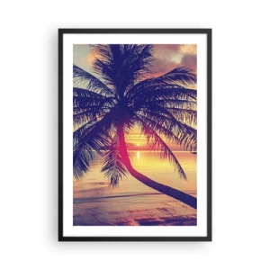 Poster in einem schwarzem Rahmen - Palme bei Sonnenuntergang mit Blick auf ein ruhiges Meer - 50x70cm - Abend unter Palmen - Moderne Wanddekoration für Wohnzimmer und Schlafzimmer ARTTOR