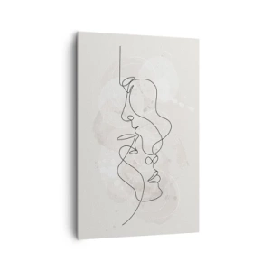 Bild auf Leinwand - Leinwandbild - Abstrakte Umrisse zweier Gesichter auf hellem Hintergrund - 80x120cm - Verstrickt in eine Umarmung - Moderne Wanddekoration für Wohnzimmer und Schlafzimmer ARTTOR