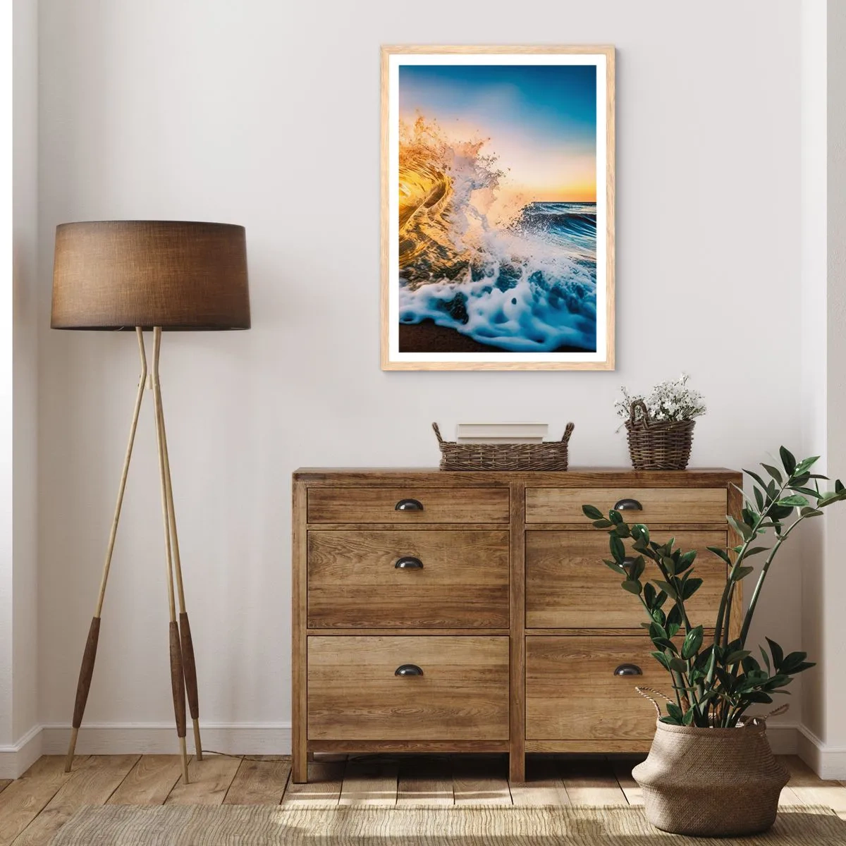 Poster in einem Rahmen aus heller Eiche - Spaß im Sand - 70x100 cm