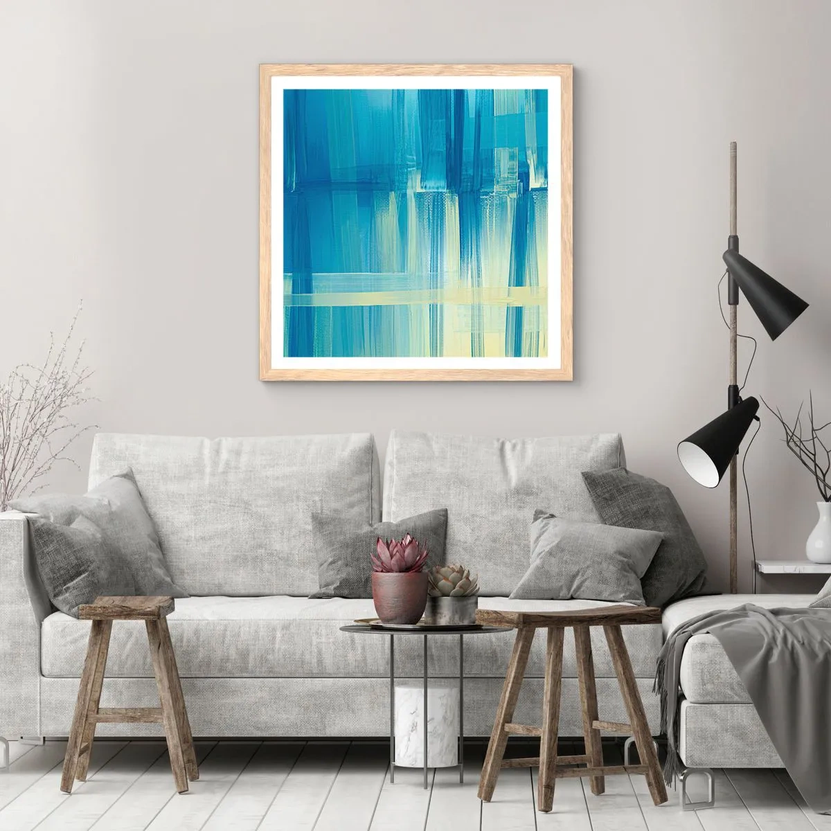 Poster in einem Rahmen aus heller Eiche - Komposition in Türkis - 60x60 cm