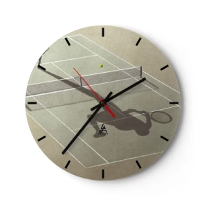 Wanduhr - Glasuhr - Eine minimalistische Silhouette eines Tennisspielers auf dem Platz - 30x30cm - Überwinde dich selbst - Moderne Wanddekoration für Wohnzimmer, Küche und Schlafzimmer ARTTOR