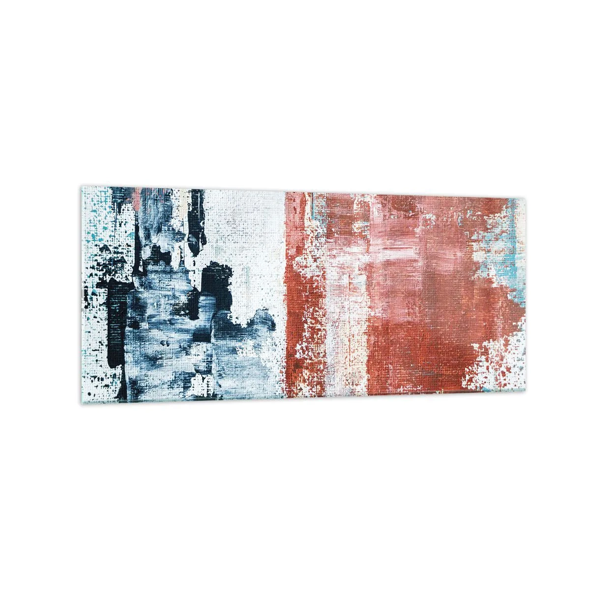 Glasbild - Bild auf glas - Abstraktion in Weiß-, Blau- und Ziegelfarben - 120x50cm - Fünfzig-Fünfzig abstrakt - Moderne Wanddekoration für Wohnzimmer und Schlafzimmer ARTTOR