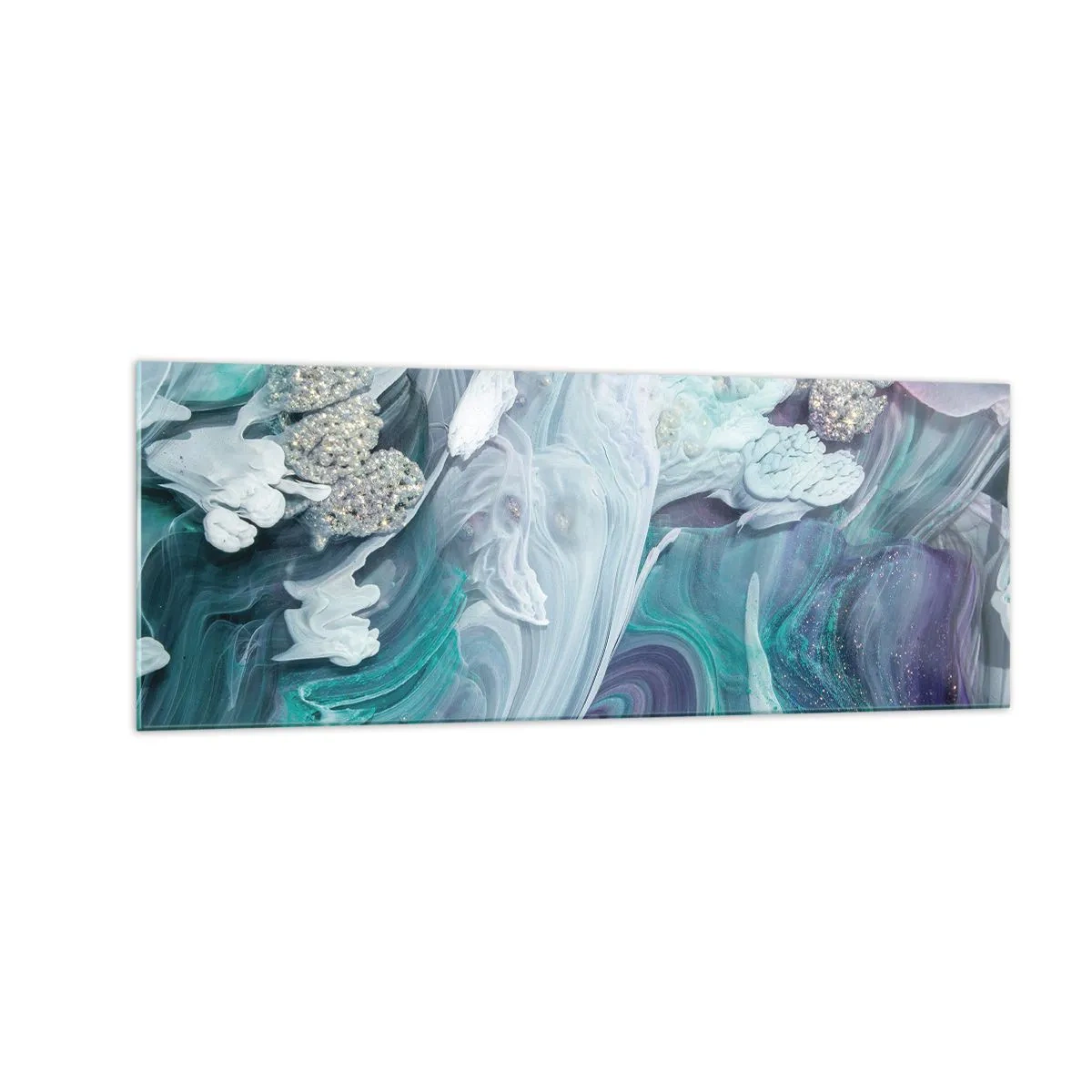 Glasbild - Bild auf glas - Abstrakte Wirbel in Blau- und Weißtönen - 140x50cm - Strömungen von Himmelblau - Moderne Wanddekoration für Wohnzimmer und Schlafzimmer ARTTOR