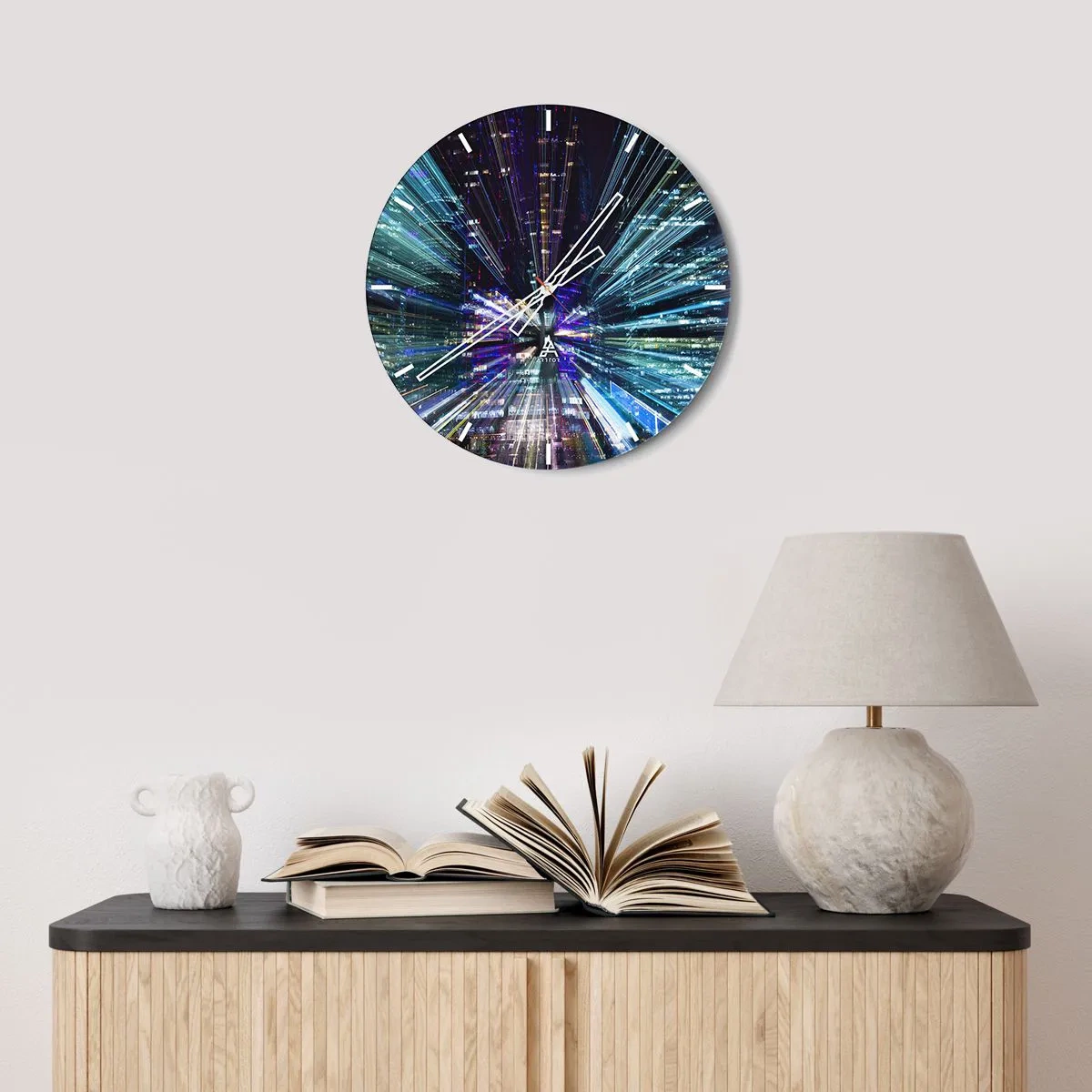 Wanduhr - Glasuhr - Dynamische Stadtlichter erzeugen einen Geschwindigkeitseffekt - 30x30cm - Übergang zum Hyperraum - Moderne Wanddekoration für Wohnzimmer, Küche und Schlafzimmer ARTTOR