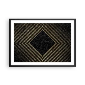 Poster in einem schwarzem Rahmen - Schwarzer Hintergrund mit einem geometrischen Muster aus goldenen Linien - 70x50cm - Geometrie im glamourösen Stil - Moderne Wanddekoration für Wohnzimmer und Schlafzimmer ARTTOR