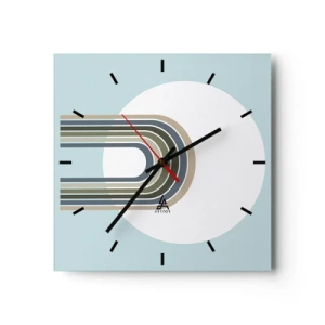 Wanduhr - Glasuhr - Eine minimalistische Komposition mit einem Kreis und Linien auf pastellfarbenem Hintergrund. - 30x30cm - Unwiderstehliche Anziehungskraft - Moderne Wanddekoration für Wohnzimmer und Schlafzimmer ARTTOR