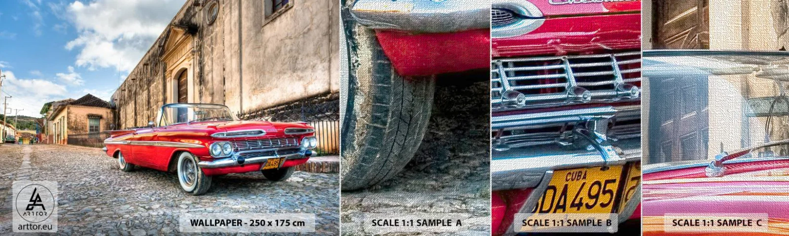 Fototapeten Muster Premium Canvas - Kubanische Emotionen - Automobil, Auto, Kuba - 100x30 cm
