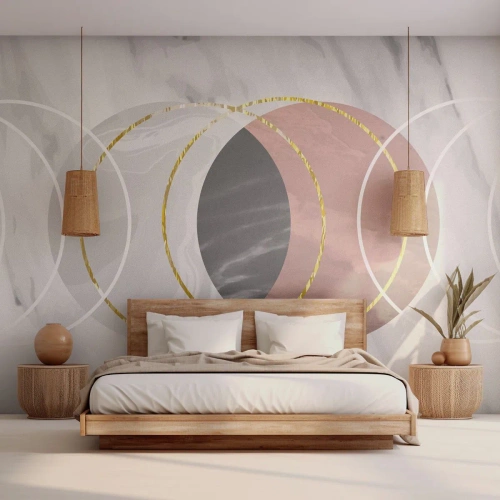 Fototapete Premium Sand - Moderne Abstraktion mit Kreisen auf marmorähnlichem Hintergrund - 100x70cm - Musik der Sphären - Moderne Wanddekoration für Wohnzimmer und Schlafzimmer ARTTOR