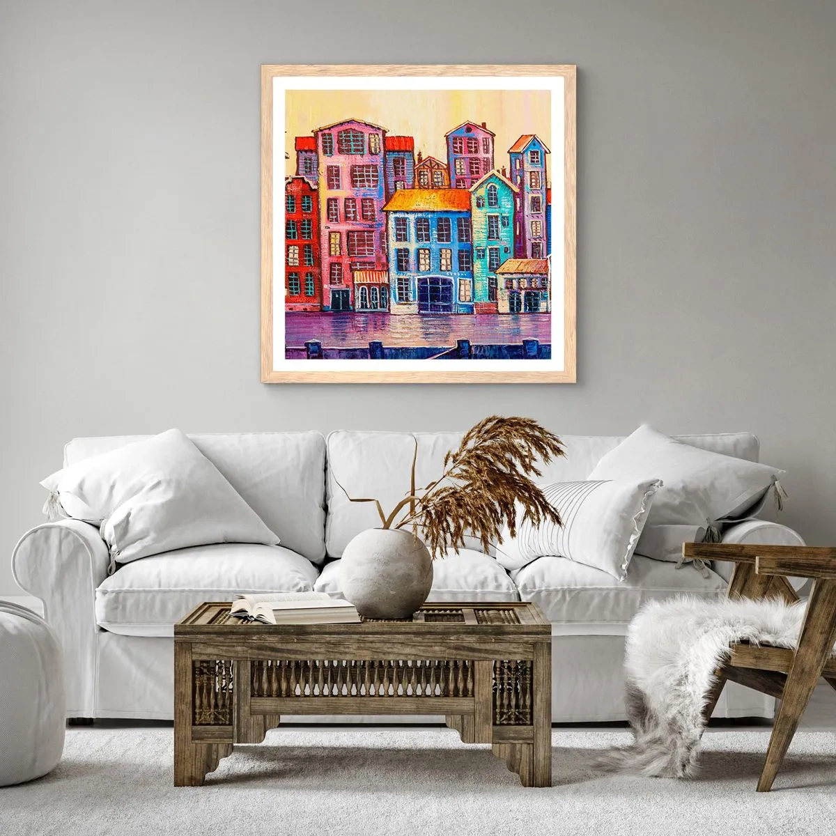 Poster in einem Rahmen aus heller Eiche - Stadt wie aus einem Märchen - 40x40 cm