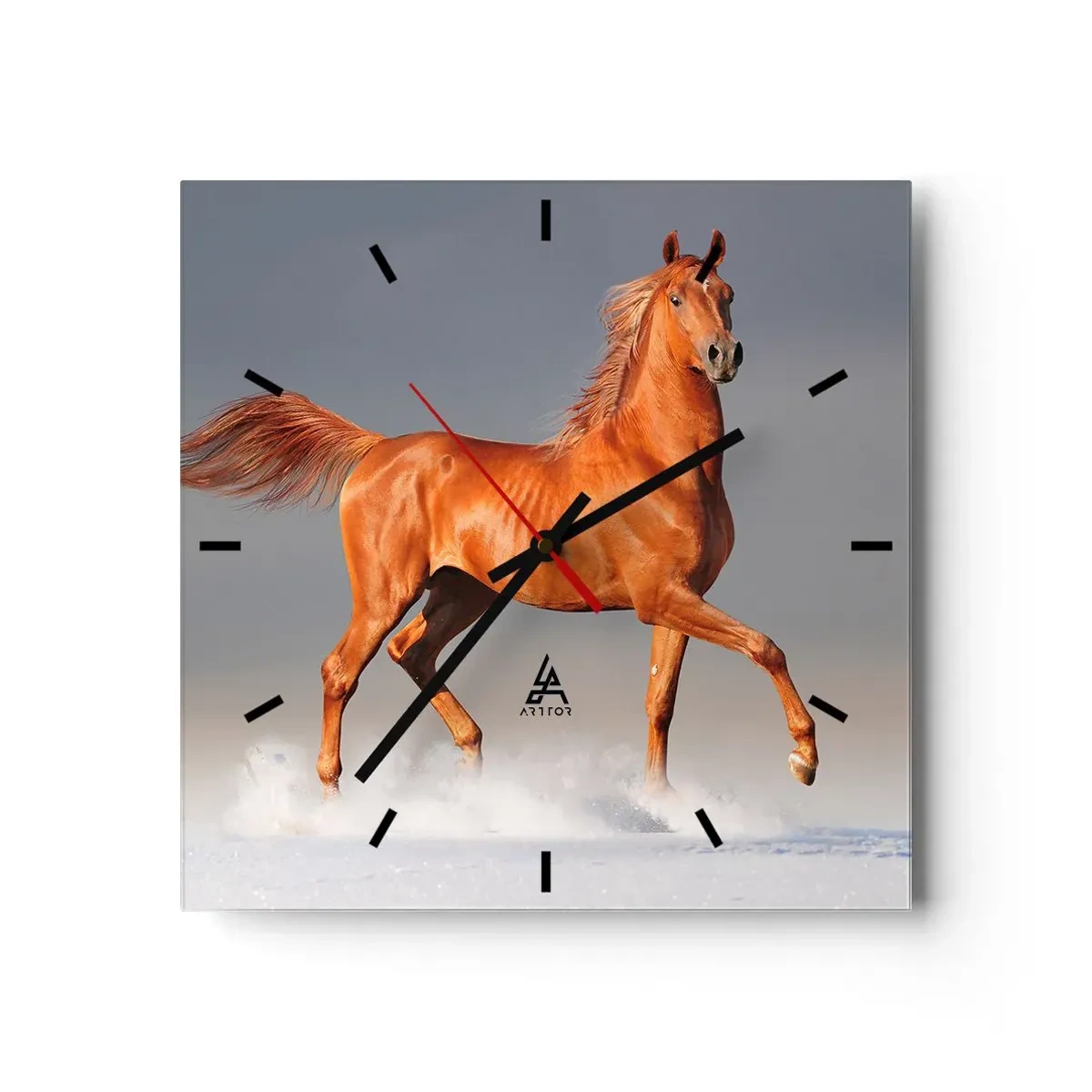 Wanduhr - Glasuhr - Ein galoppierendes Pferd vor blauem Himmel - 30x30cm - Tanzende Anmut - Moderne Wanddekoration für Wohnzimmer und Schlafzimmer ARTTOR