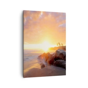 Bild auf Leinwand - Leinwandbild - Sonnenuntergang über der felsigen Küste - 50x70cm - Leuchtende Brise des Abends - Moderne Wanddekoration für Wohnzimmer und Schlafzimmer ARTTOR