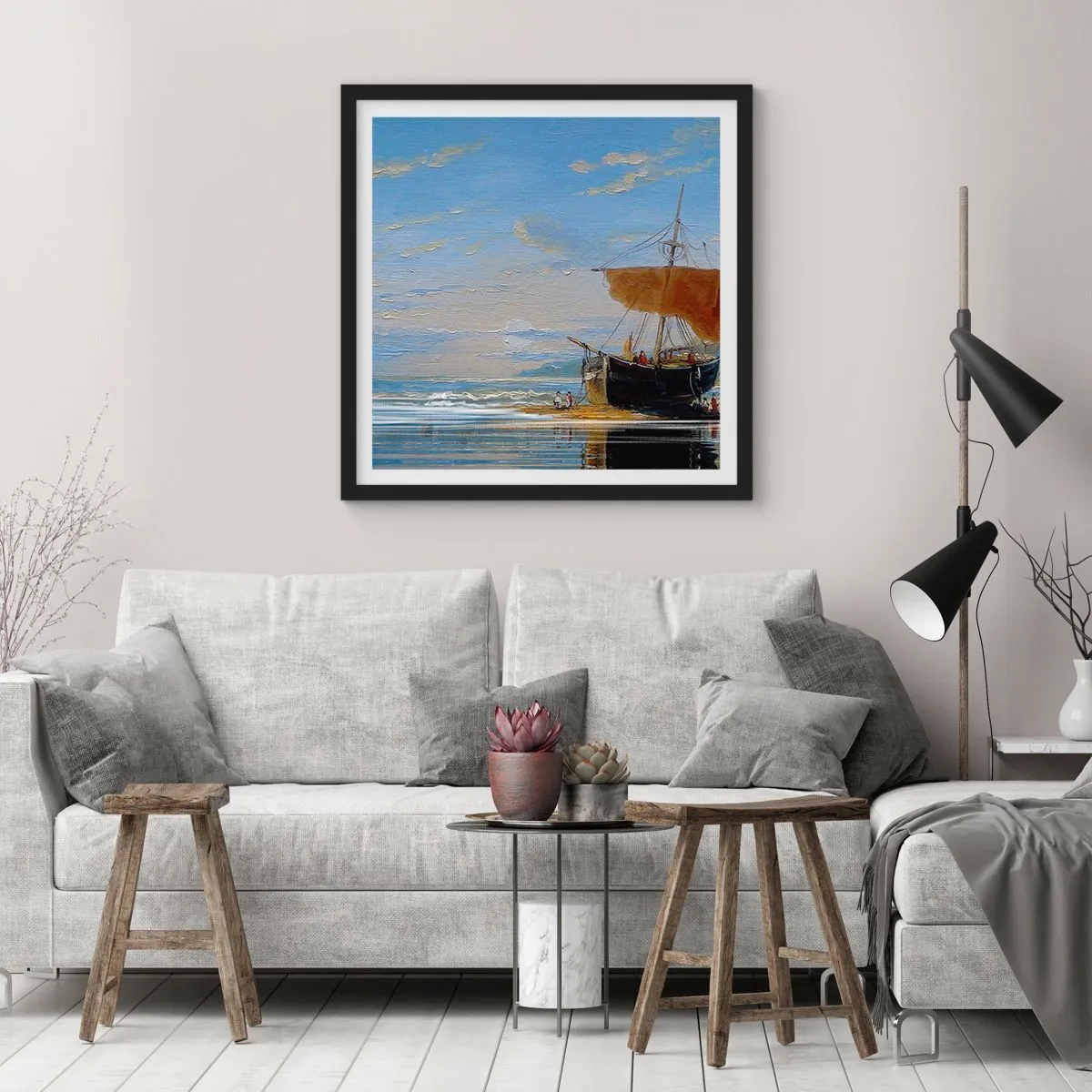 Poster in einem schwarzem Rahmen - Wasser, Land, Luft - 50x50 cm