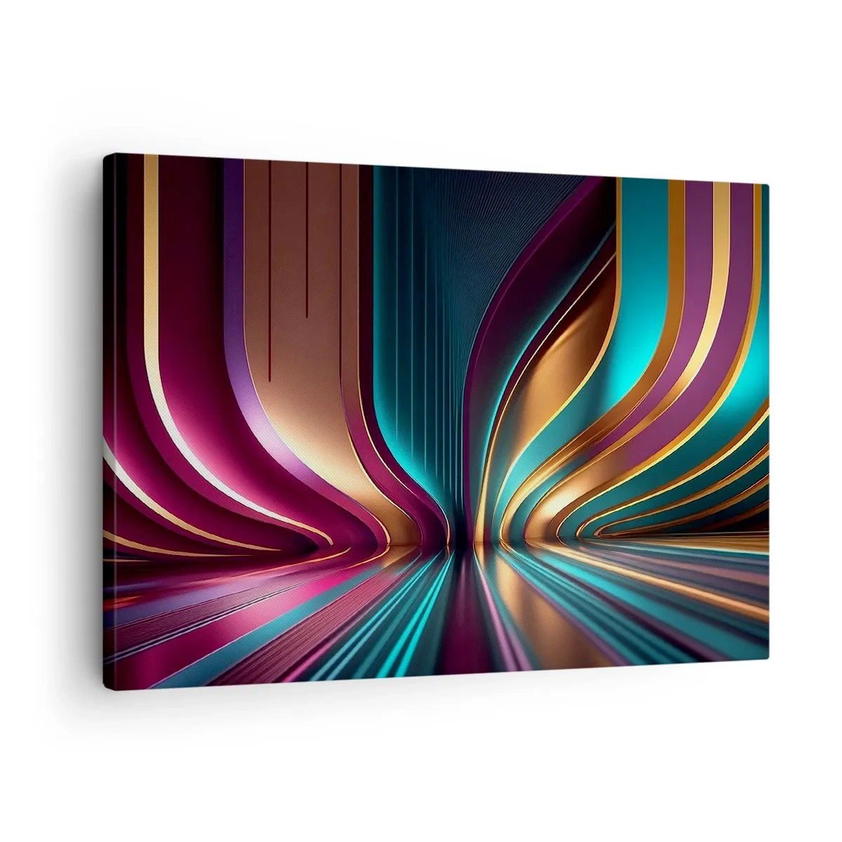 Bild auf Leinwand - Leinwandbild - Futuristische Abstraktion mit intensiven Farben und Kurven - 70x50cm - Architektur des Lichts - Moderne Wanddekoration für Wohnzimmer und Schlafzimmer ARTTOR