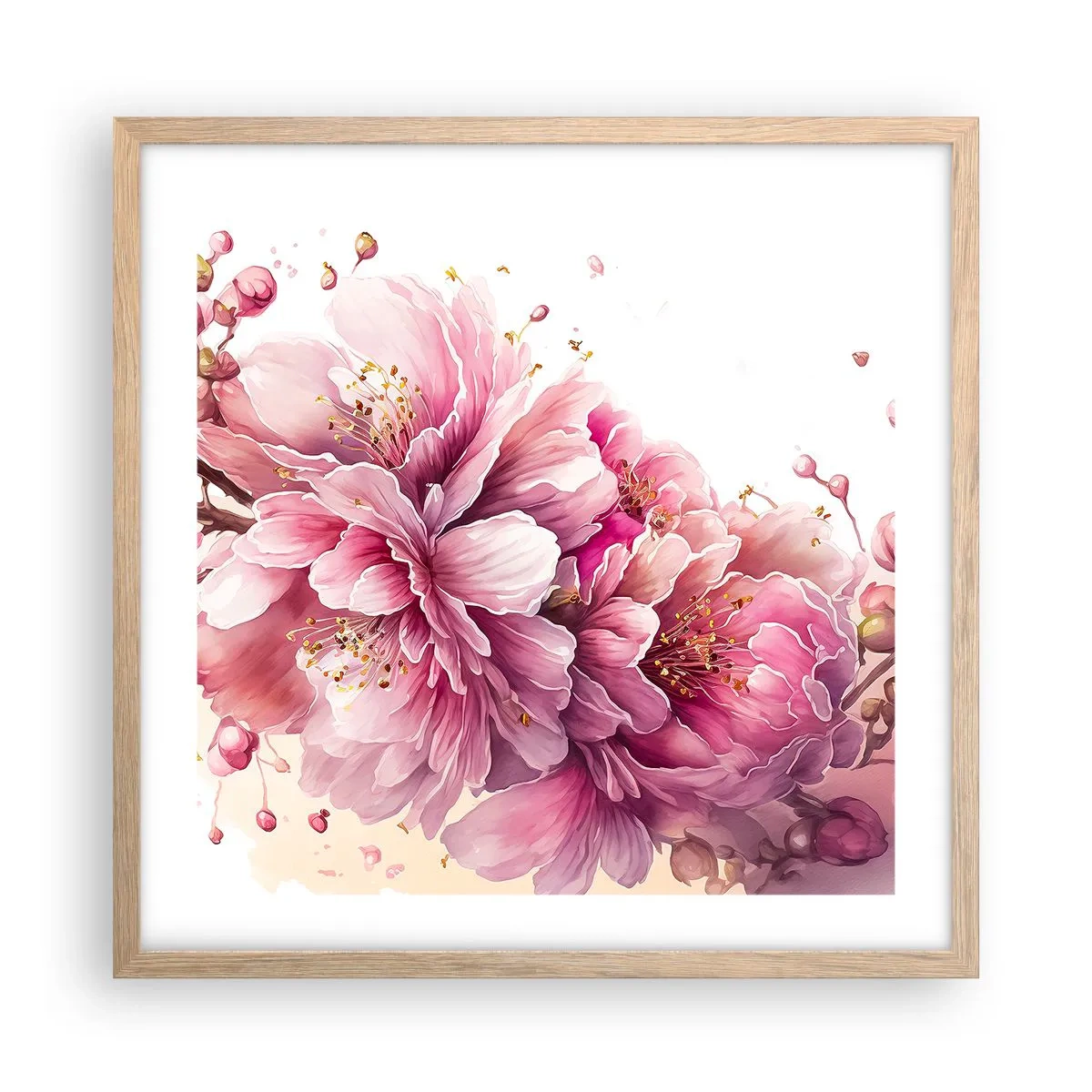 Poster in einem Rahmen aus heller Eiche - Kirschblütenblüte - 50x50 cm