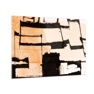 Glasbild - Bild auf glas - Geometrische Abstraktion in Beige- und Schwarztönen - 70x50cm - Also doch Ordnung - Moderne Wanddekoration für Wohnzimmer und Schlafzimmer ARTTOR