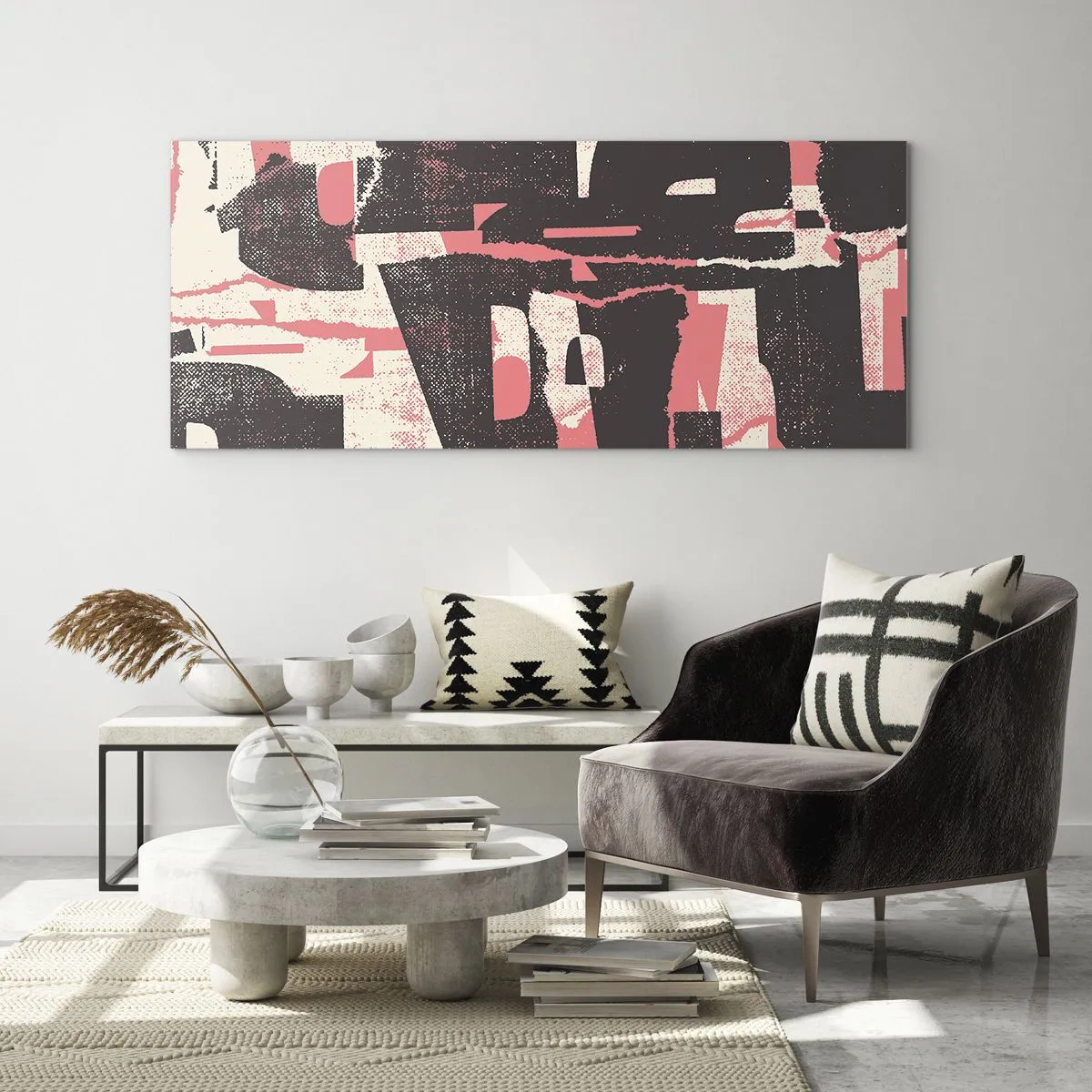 Glasbild - Bild auf glas - Eine abstrakte Komposition in Rosa- und Brauntönen. - 160x50cm - All dieser Lärm - Moderne Wanddekoration für Wohnzimmer und Schlafzimmer ARTTOR