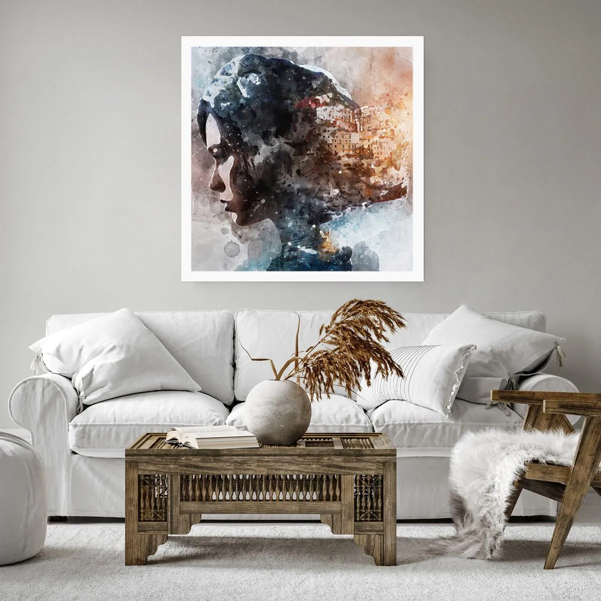 Poster - Eine Geschichte über ein Mädchen mit einer Stadt im Hintergrund - 40x40 cm