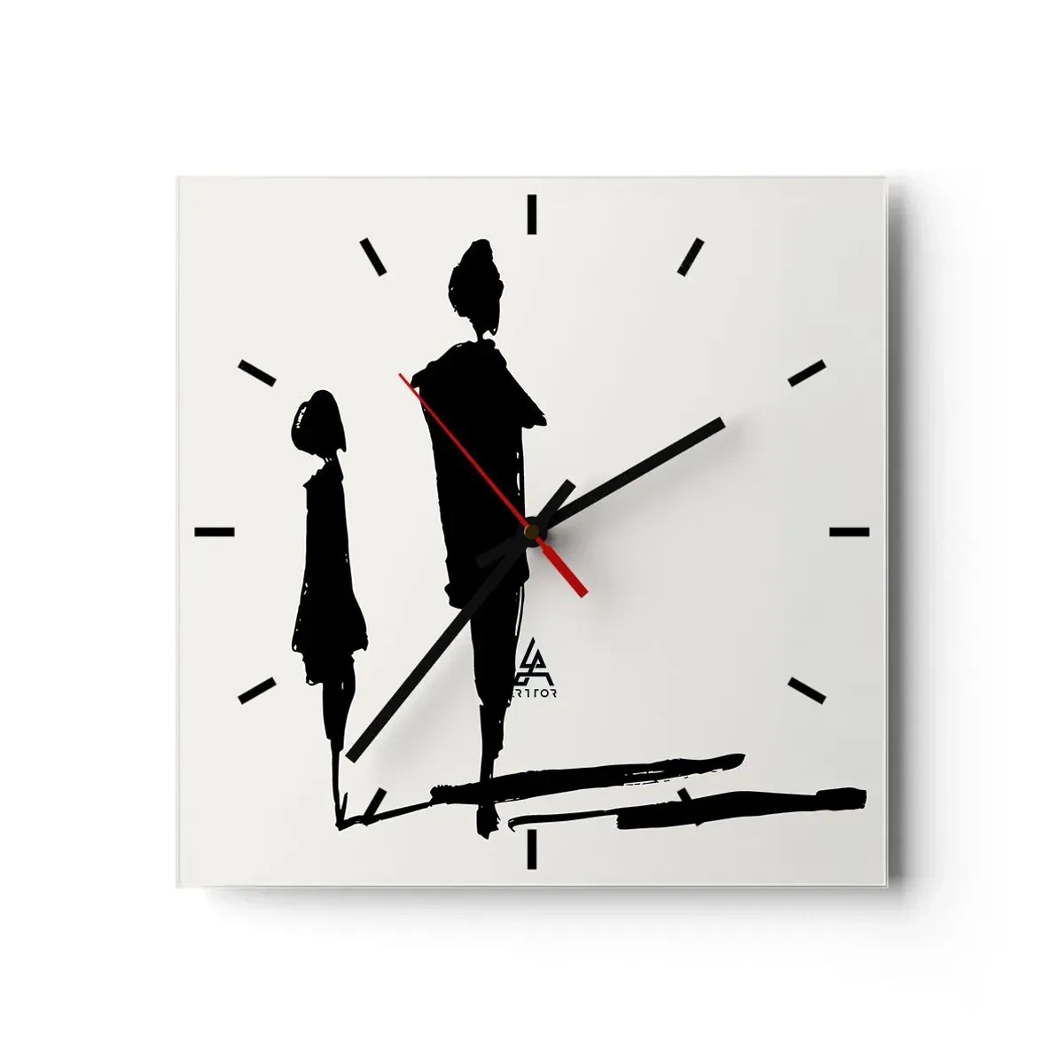 Wanduhr - Glasuhr - Silhouetten von zwei Menschen in Schwarz auf hellem Hintergrund - 30x30cm - Mit Sicherheit zusammen? - Moderne Wanddekoration für Wohnzimmer und Schlafzimmer ARTTOR