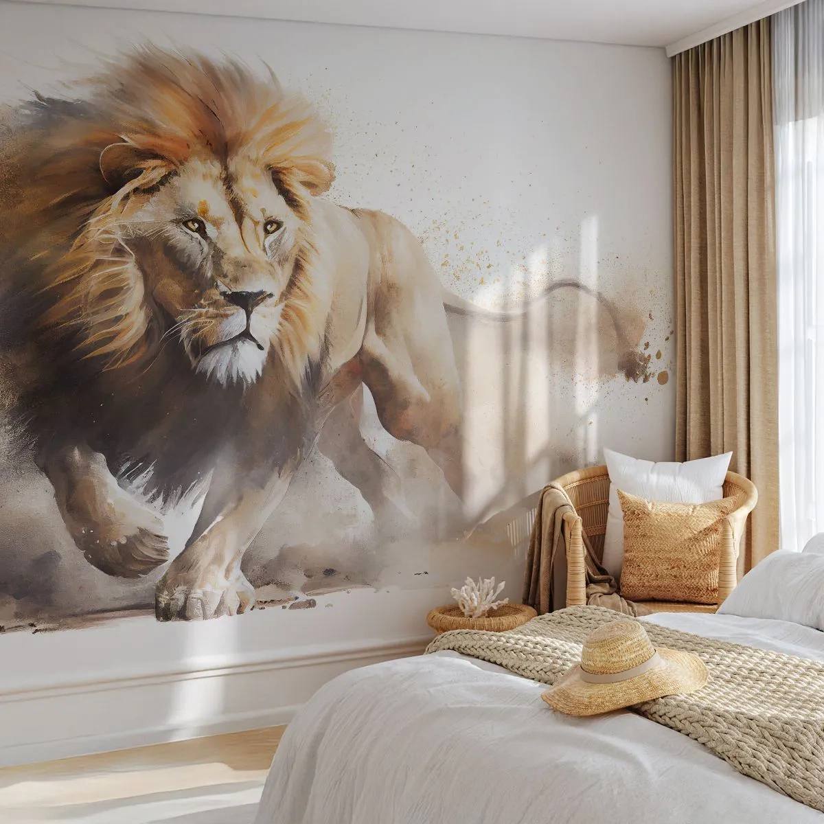 Fototapete Premium Canvas - Der König zog um - Löwe, Hell, Tier - 350x256 cm