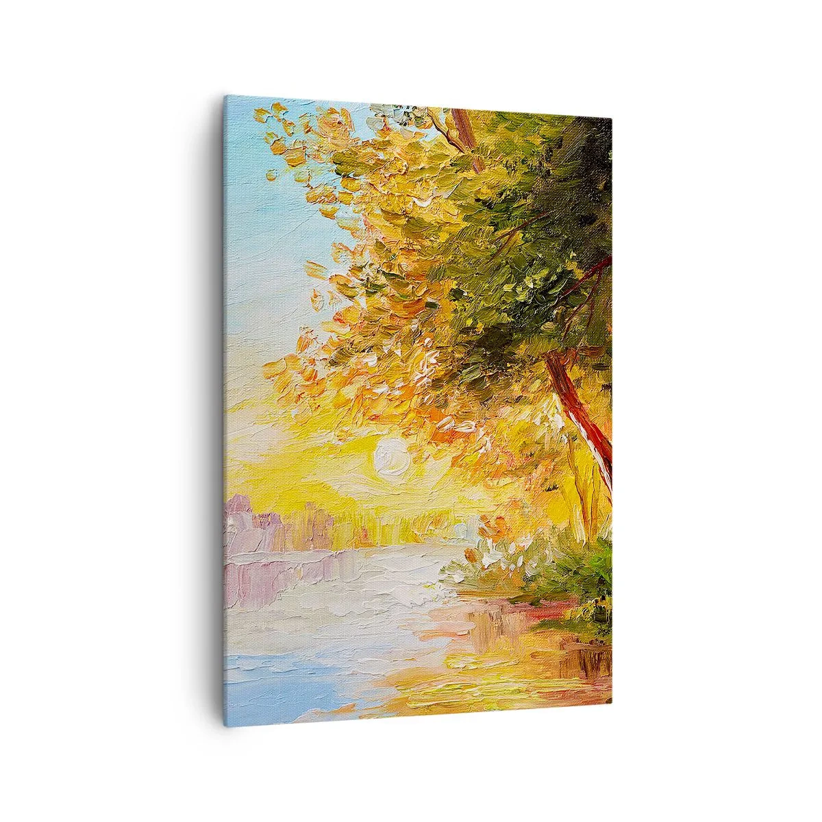 Bild auf Leinwand - Leinwandbild - Eine malerische Landschaft mit einem Fluss und Bäumen bei Sonnenuntergang - 70x100cm - Et in Arcadia ego - Moderne Wanddekoration für Wohnzimmer und Schlafzimmer ARTTOR