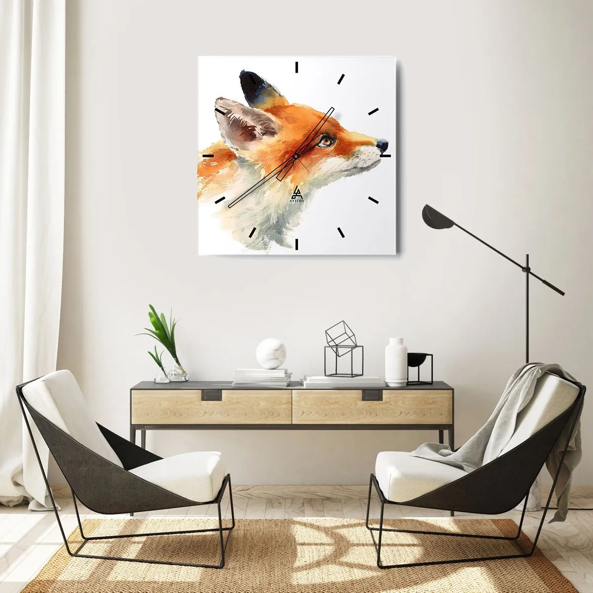 Wanduhr - Glasuhr - Rotfuchs im Aquarellstil auf weißem Hintergrund - 30x30cm - Man kann nie vorsichtig genug sein - Moderne Wanddekoration für Wohnzimmer und Schlafzimmer ARTTOR