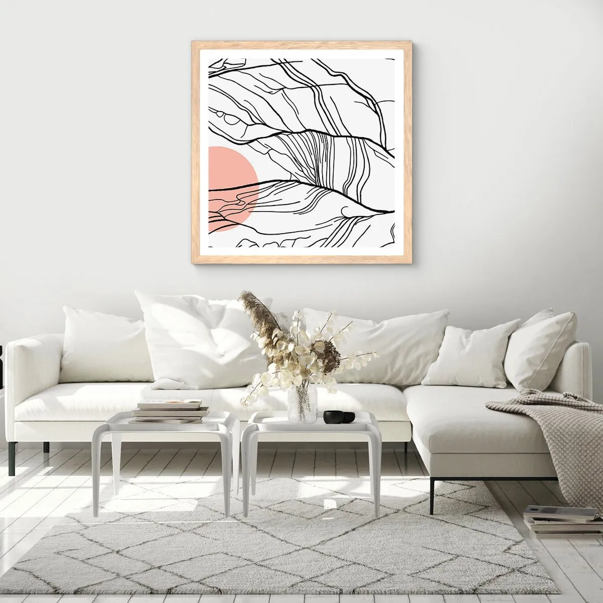 Poster in einem Rahmen aus heller Eiche - In einem Netz aus Zweigen - 40x40 cm