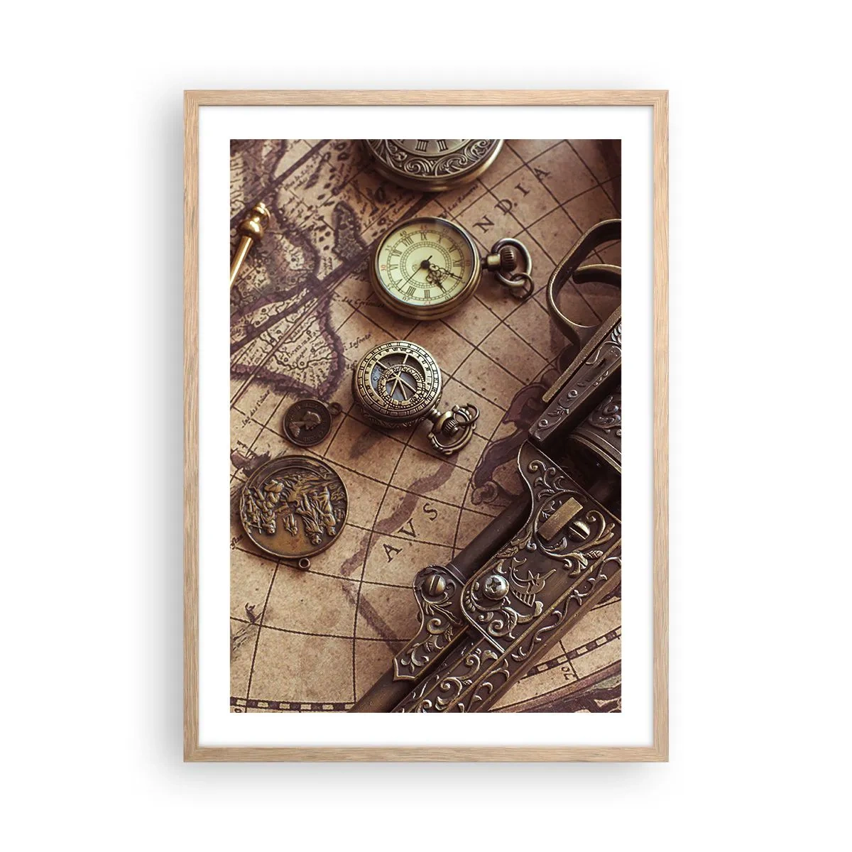 Poster in einem Rahmen aus heller Eiche - Das Abenteuer ruft - 50x70 cm