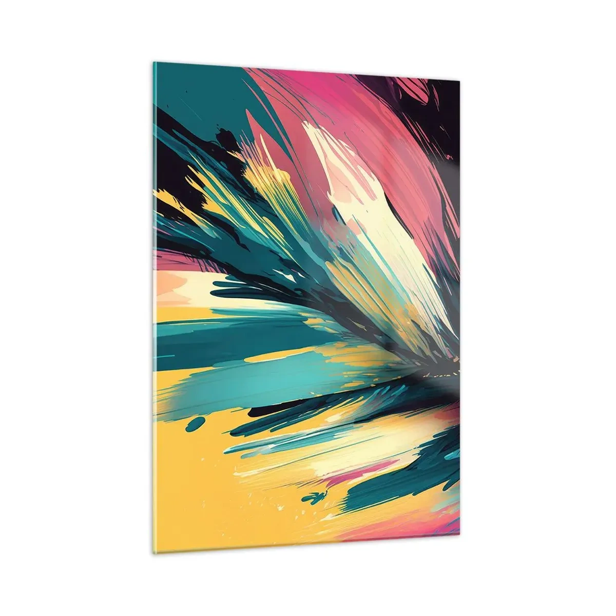 Glasbild - Bild auf glas - Dynamische Pinselstriche in leuchtenden Farben - 50x70cm - Komposition – eine Explosion der Freude - Moderne Wanddekoration für Wohnzimmer und Schlafzimmer ARTTOR
