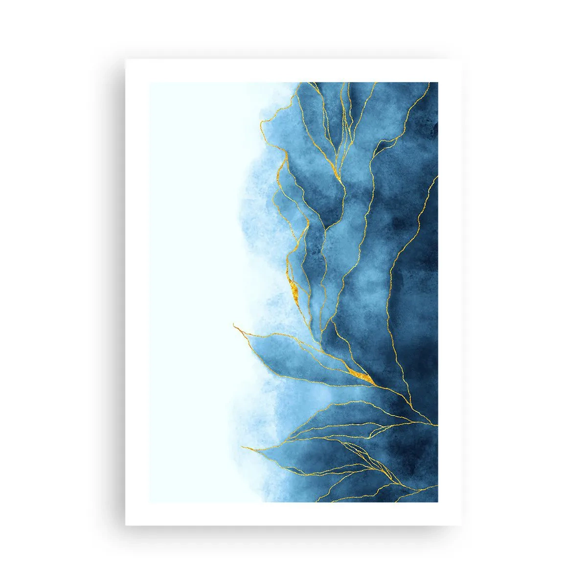 Poster - Eine abstrakte Komposition in Blautönen mit goldenen Linien. - 50x70cm - Blau im Gold - Moderne Wanddekoration für Wohnzimmer und Schlafzimmer ARTTOR
