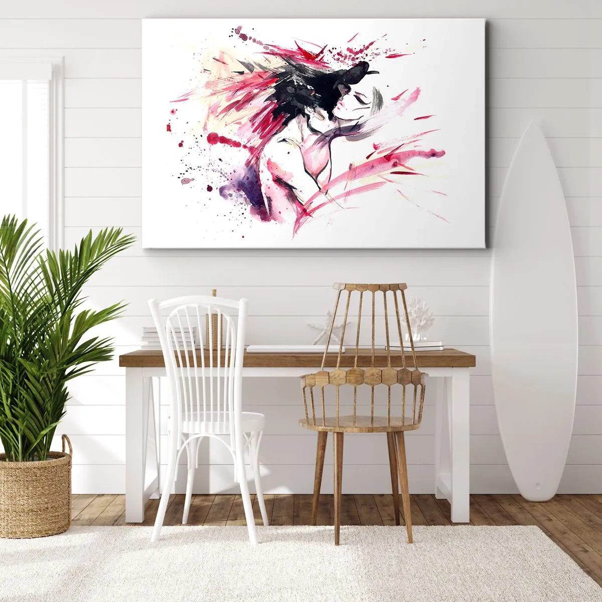 Bild auf Leinwand - Leinwandbild - Abstraktes Frauenporträt mit dynamischen roten Akzenten - 100x70cm - Eine Liebeserfüllung - Moderne Wanddekoration für Wohnzimmer und Schlafzimmer ARTTOR