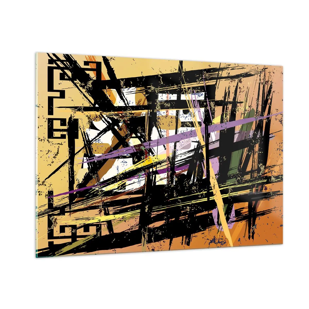 Glasbild - Bild auf glas - Abstrakte geometrische Komposition in scharfen Linien - 100x70cm - Ein scharfer Schnitt - Moderne Wanddekoration für Wohnzimmer und Schlafzimmer ARTTOR