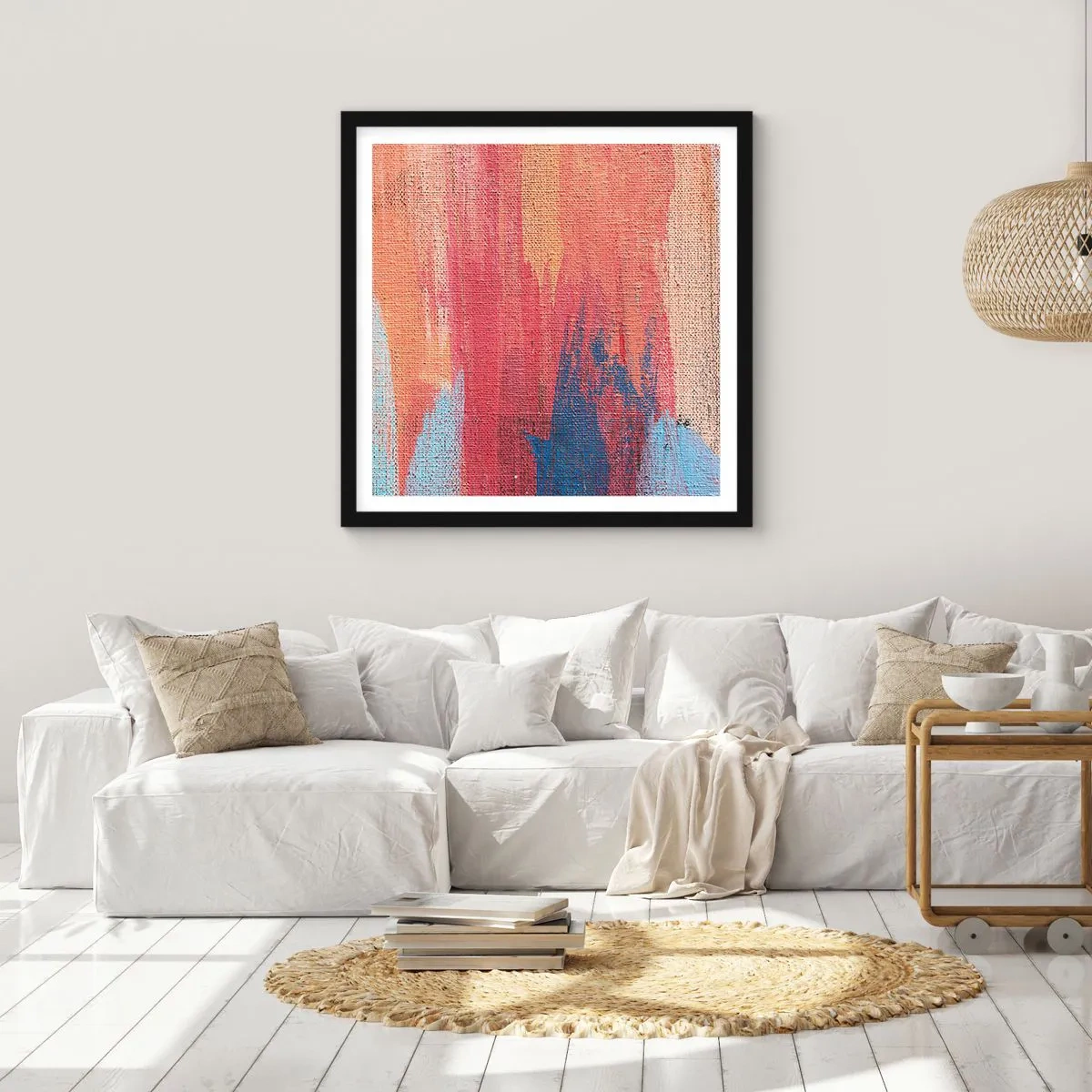 Poster in einem schwarzem Rahmen - Renne den Regenbogen hinunter - 40x40 cm