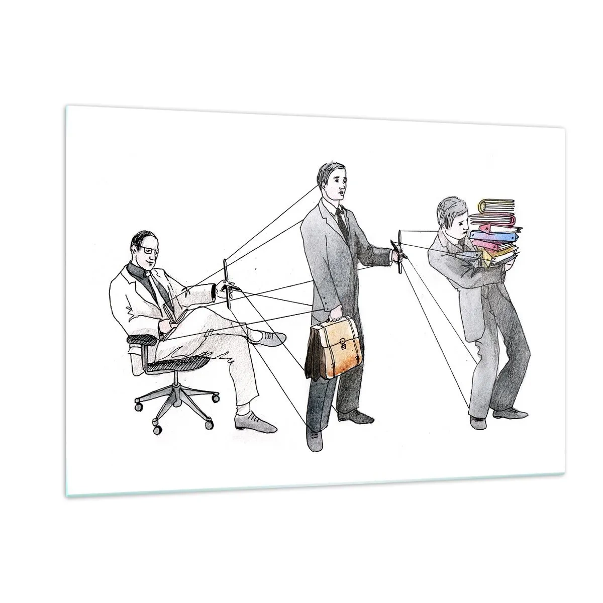 Glasbild - Bild auf glas - Darstellung der Büroarbeitshierarchie - 120x80cm - Jeder hat seinen Meister - Moderne Wanddekoration für Wohnzimmer und Schlafzimmer ARTTOR