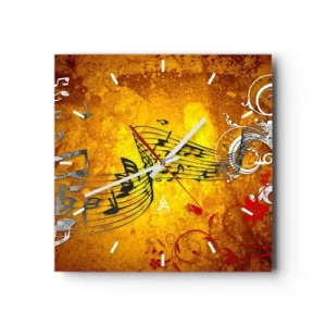 Wanduhr - Glasuhr - Abstrakte Musiknoten auf einem bunten Hintergrund mit Ornamenten - 30x30cm - Lass die Musik fließen - Moderne Wanddekoration für Wohnzimmer und Schlafzimmer ARTTOR